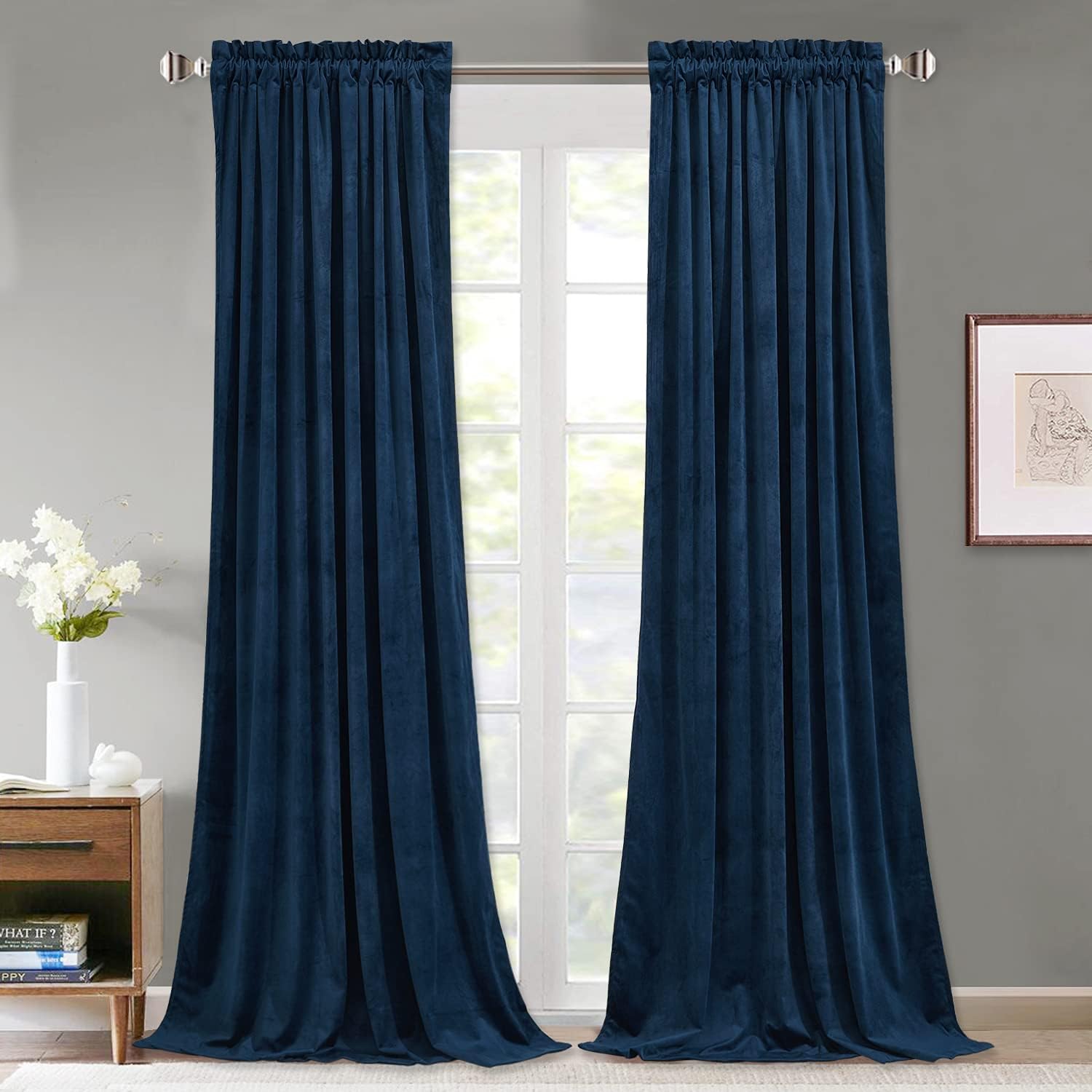 StangH 120 inches Long Blackout Velvet Curtains - Navy Blue Light Blocking Thermal Insulated Window Curtains for Bedroom Living Room, High Ceiling Backdrops for Office, W52 x L120, 2 Panels 52"W x 120"L (Pack of 2) Blue Series - Navy Blue