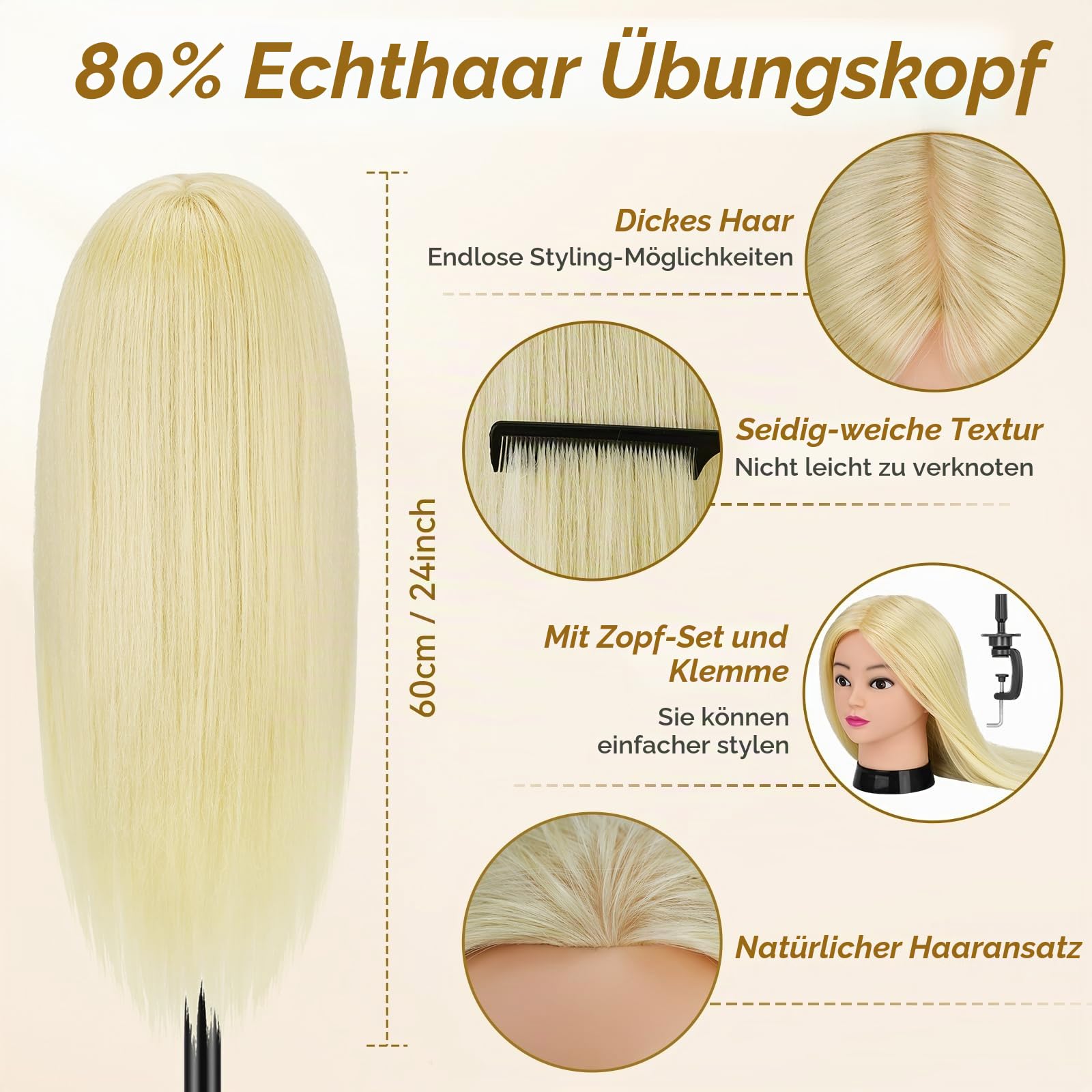 Frisierkopf 80% Echthaar,Puppenkopf Trainingsköpfe Für Friseure