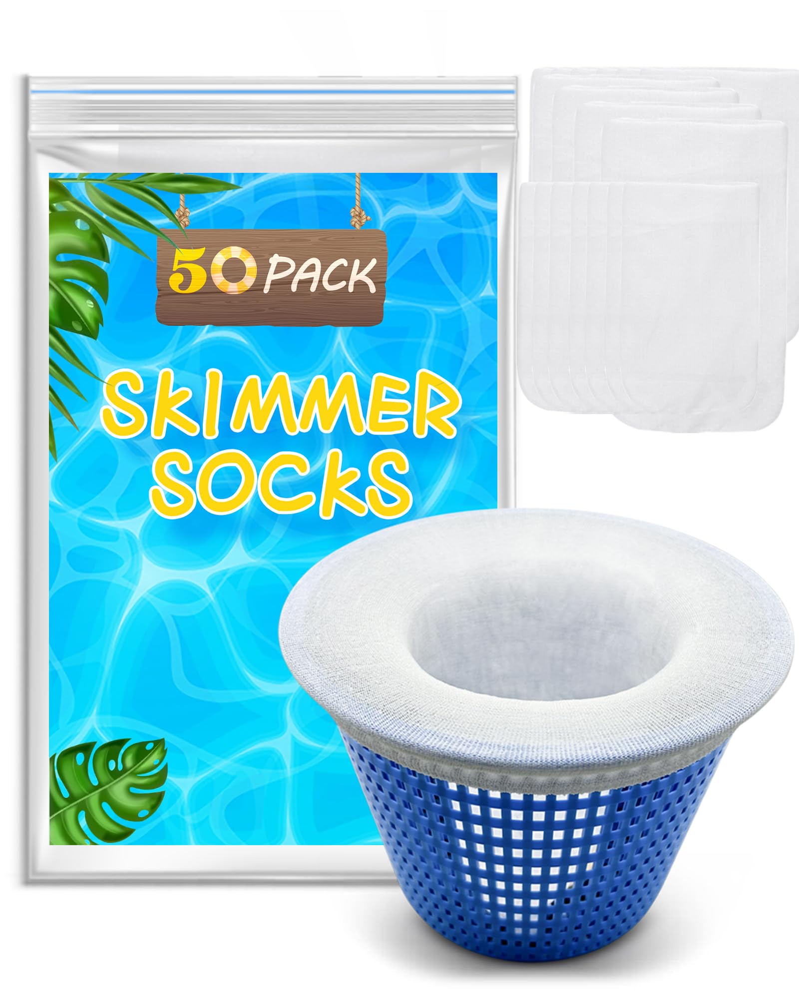 KGC Calza per Skimmer Piscina 50 Pezzi (per Filtri da 7-19 cm), Calzini per Skimmer Piscina Riutilizzabili e Lavabile, Calze da Filtro Piscina Nylon per Cestello Skimmer
