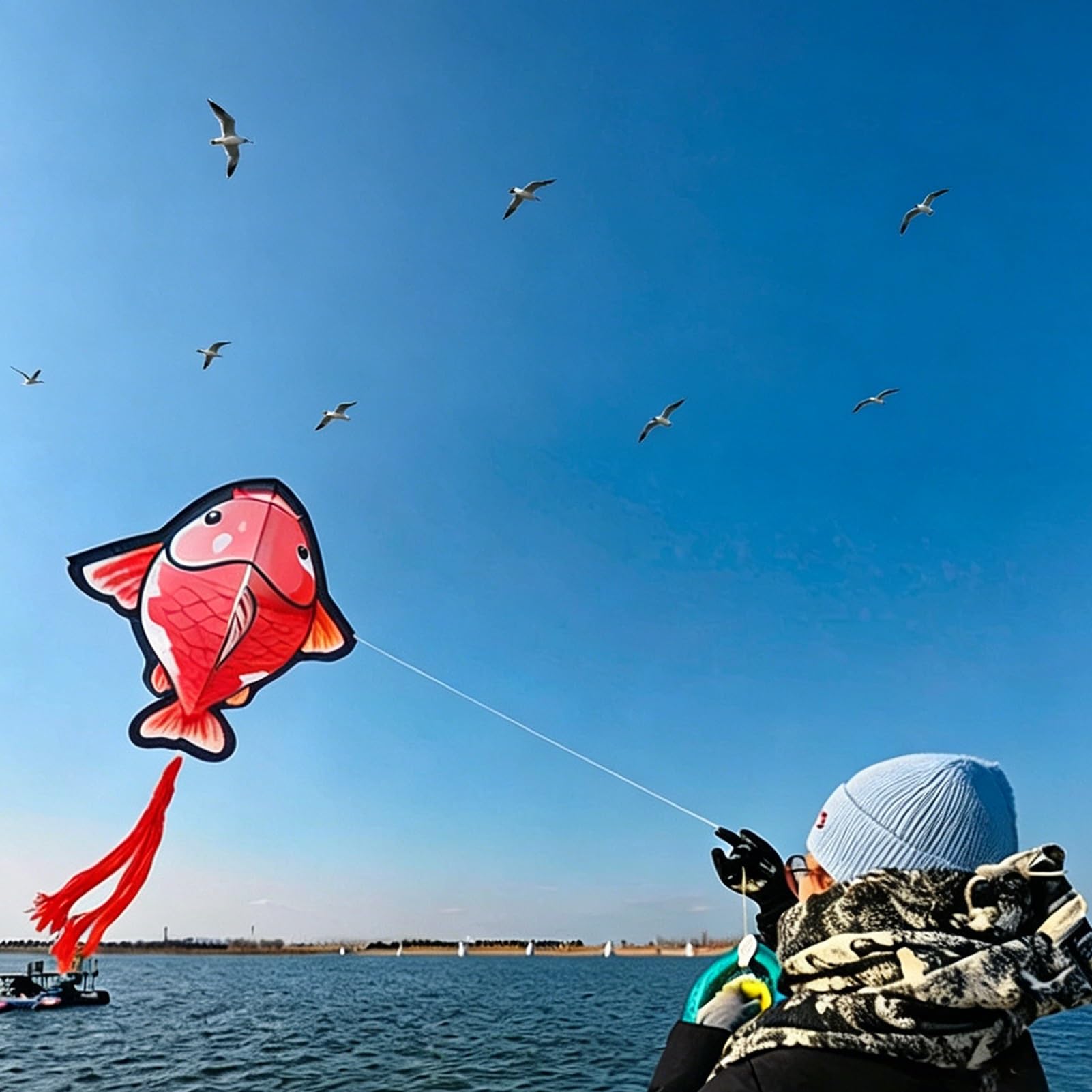 Koi-Fisch-Einleiner-Drachen, 210T Ripstop-Gewebe mit Rolle, einfach zu fliegen für Anfänger und Erwachsene, Outdoor-Aktivitäten(String1312ft,63x71in)