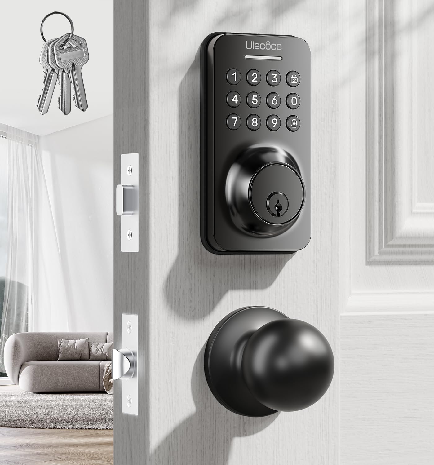 Cerradura de teclado de entrada sin llave con asa, bloqueo inteligente, bloqueo automático + bloqueo de un solo toque, 100 códigos + 15 minutos de fácil instalación, ideal para Airbnb/hogares