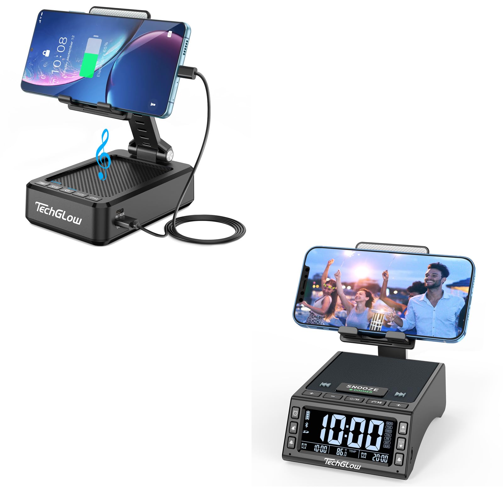 TechGlow L9-1 Bluetooth Speaker with Phone Stand and Power Bank, L36 Bluetooth Speaker with Phone Stand and Charging Station