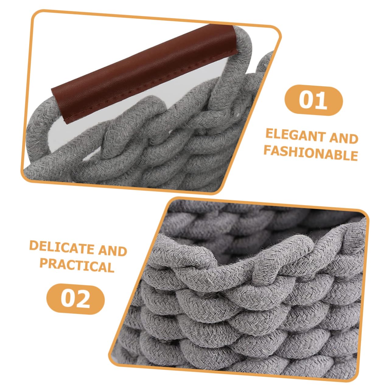 POPETPOP Cesta Tejida de Cuerda de Algodón, Juego de 1, Asa | Cuero, Estilo Nórdico Simple y Versátil, para Hogar y Cosméticos, Almacenamiento Práctico y Seguro