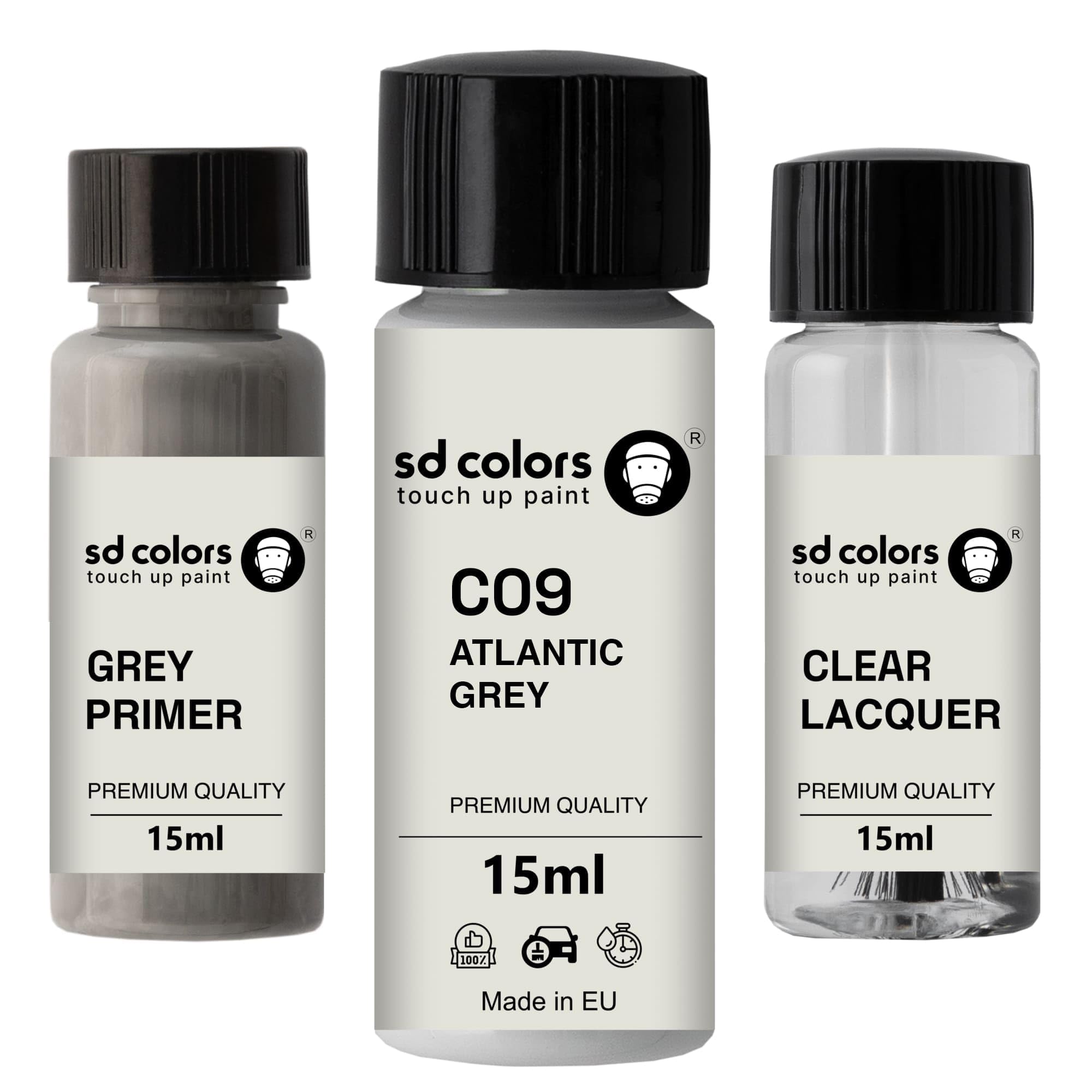 SD COLORS ATLANTIC GREY C09 New Touch Up Paint 15 ML REPAIR SCRATCH CHIP BRUSH COLOR CODE C09 ATLANTIC GREY (PAINT+PRIMER+LACQUER)