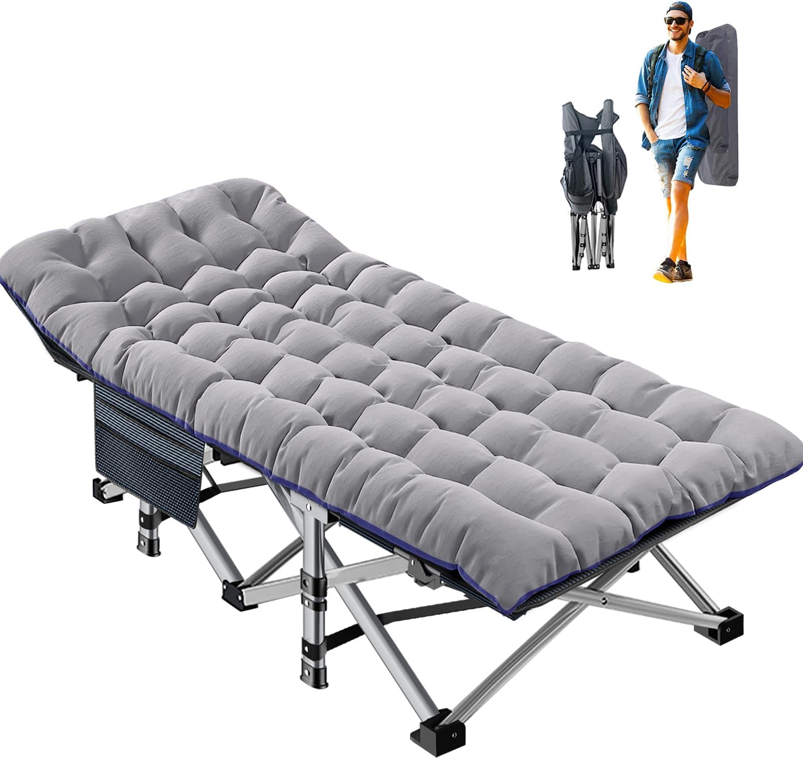 ABORON Camping Cot for Adults, Folding Sleeping Cot with Mattress, 500 lb Capacity Heavy Duty Outdoor Folding Sleeping Bed, Portable Cot Bed for Camping, Indoor Guest Use, Home & Travel