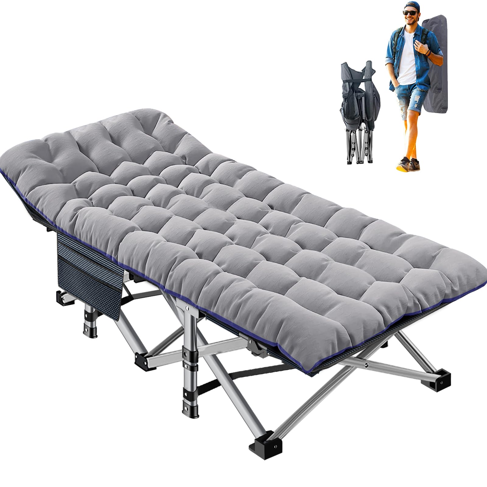 ABORON Heavy-Duty Folding Guest Bed for Adults, 500lb Capacity, Portable Extra Cot with 1252D Double Layer, Ideal for Indoor Guest Stays & Temporary