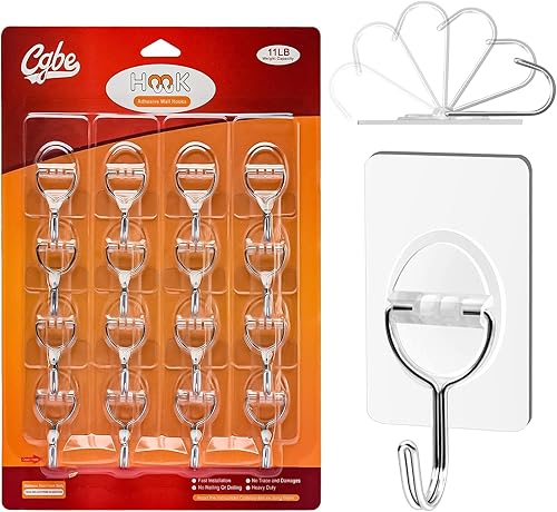 CGBE Ganchos adhesivos resistentes para colgar 11 libras (máximo), ganchos adhesivos transparentes sin costuras, ganchos adhesivos sin clavos para