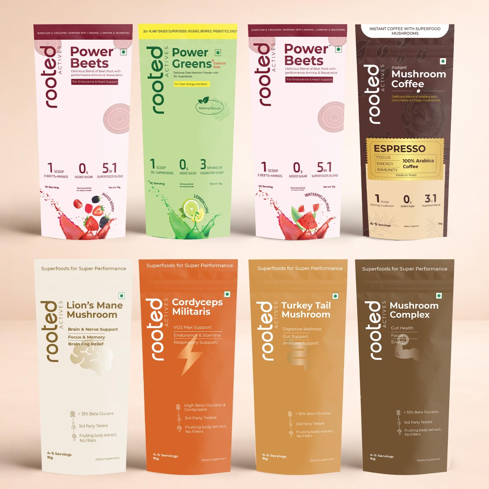 Rooted Active Organic Mushroom Extract & Functional Drinks Sample Packs