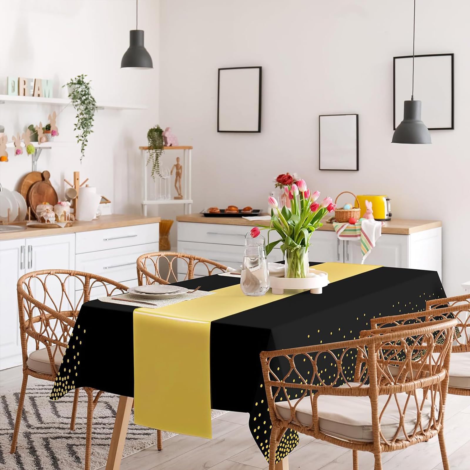 6 Manteles De Puntos De Plástico PE Impermeables Desechables Rectangulares Cubretablas para Cumpleaños Y Fiestas,Negro,137x274cm