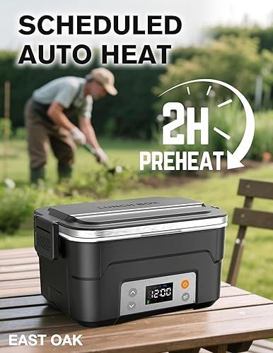 Miniatura 4 de EAST OAK Lonchera eléctrica inalámbrica XL de 6.3 tazas para adultos, lonchera térmica para hombres con calefacción programada, calentador de