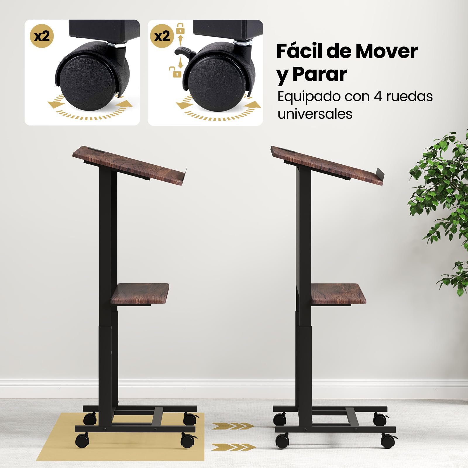 GIANTEX Atril de Conferencia con Altura Ajustable 103-125 cm, Soporte para Ordenador Portátil con 4 Ruedas y Mesa Inclinable, Mesa de Ordenador 70 x 42 cm con Estante, para Aula, Iglesia, Conferencia