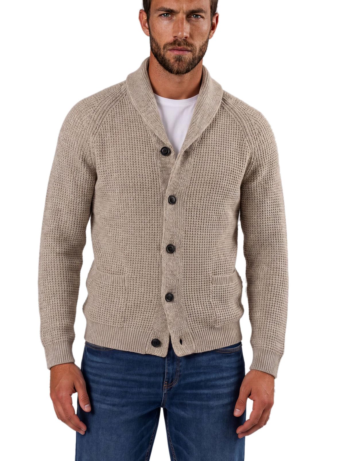 xact Men's Cable Knit Shawl Collar Cardigan - Button Down Cardigan, Regular Fit, Warm & Versatile-picture-19