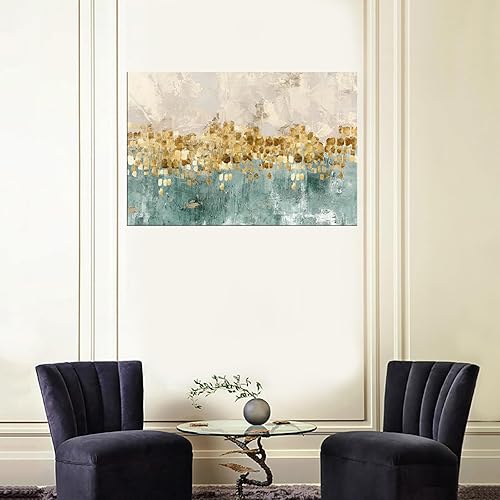 Vista 70 de DZL Art A74769 - Impresiones en lienzo abstractas para pared, pinturas artísticas azules y marrones, lienzo estirado de madera, enmarcado para sala