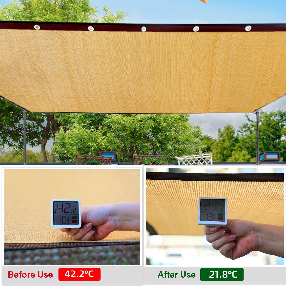 Red de Sombreado, 80% de Protección Solar Malla Sombreadora Exterior, Malla Sombreo Tela de Sombra para Jardín Pérgola Invernadero, 1X2m 2x6m 5x9m 3x5m 3x9m 4x8m 4x7m 6x9m, Beige(6mx9m)