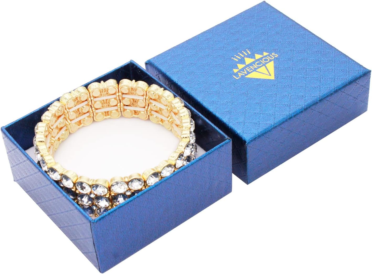 Lavencious Round Shape Rhinestone 3 Lines Stretch Bracelet Evening Party Jewelry 7” - Image 5