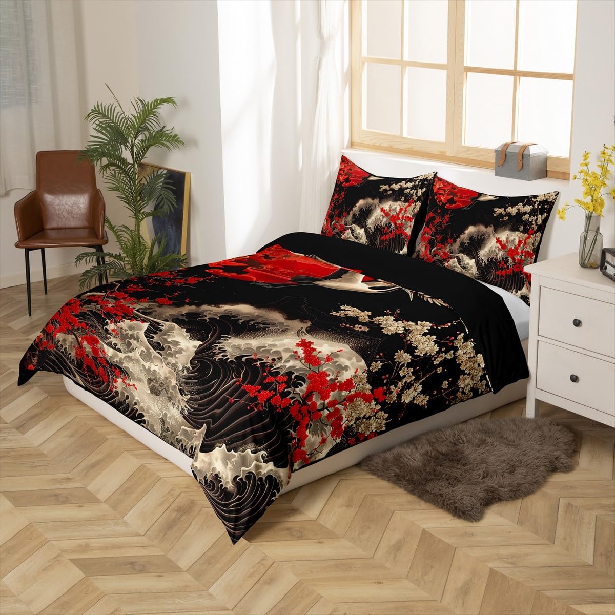 Homewish Oriental Cherry Blossoms Comforter Cover Japanese Asian Print Bed Set - Image 3