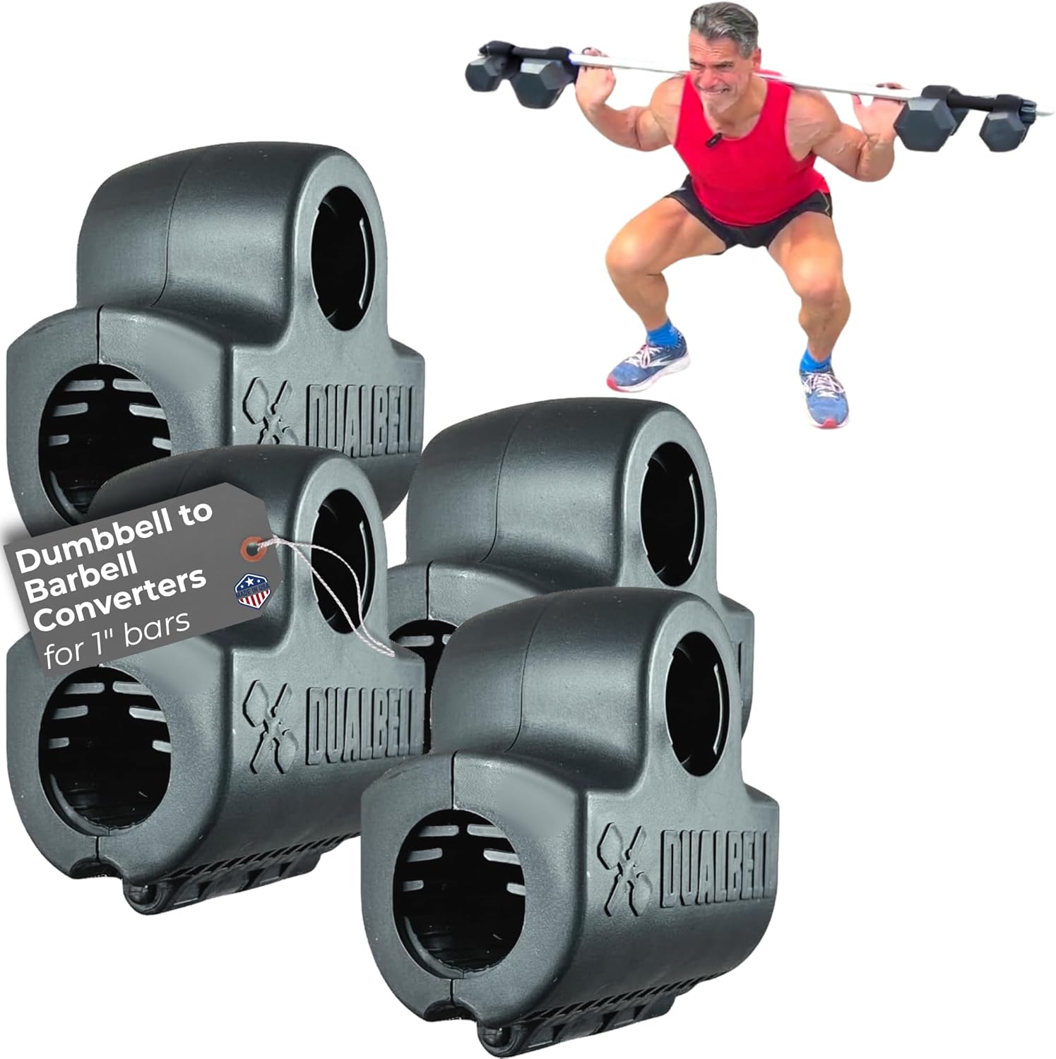 Dumbbell Converter- for 1" bars Superset Dumbbell to Barbell Adapters- hold up to 500lbs- Converts dumbbells for use on 1" diameter barbell