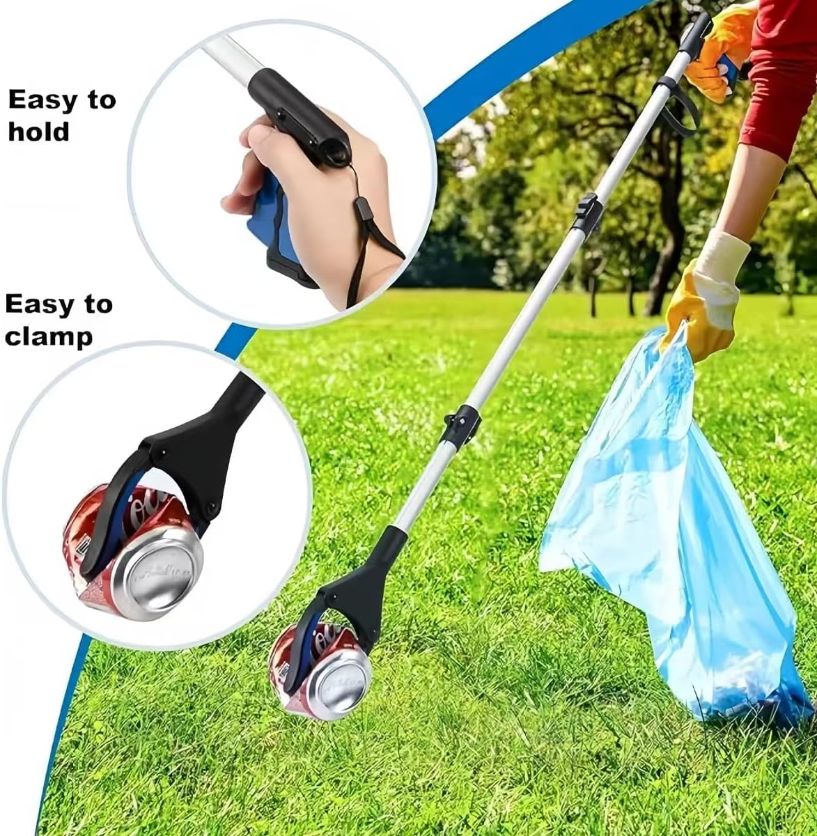 43" Grabber Reacher Tool, Foldable Reacher Grabber Pickup Tool with 360° Rotating Jaw & Magnets, Extra Long Trash Picker Upper Grabber, Lightweight Grabbers for Seniors (Blue)