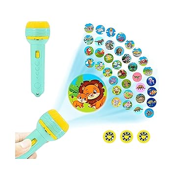 ROSEFAIR Mini 3 Slide Projector Flashlight Torch with 48 Pattern, Kids Projection Light Toy Slide Flashlight Lamp Education Learning Night Light Before Going to Bed