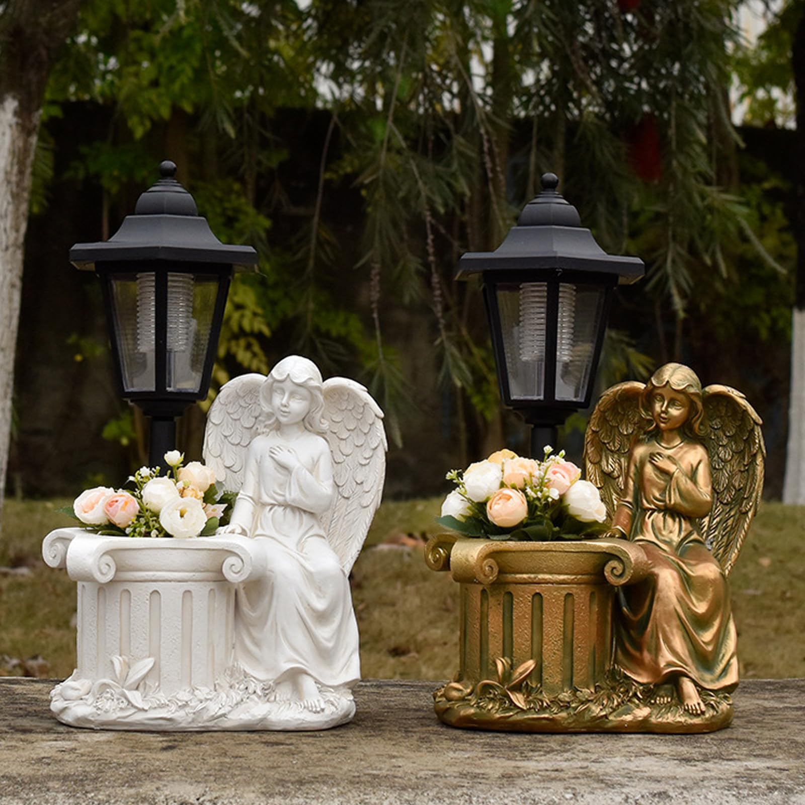 Statua luminosa da giardino solare con lanterna e, White A