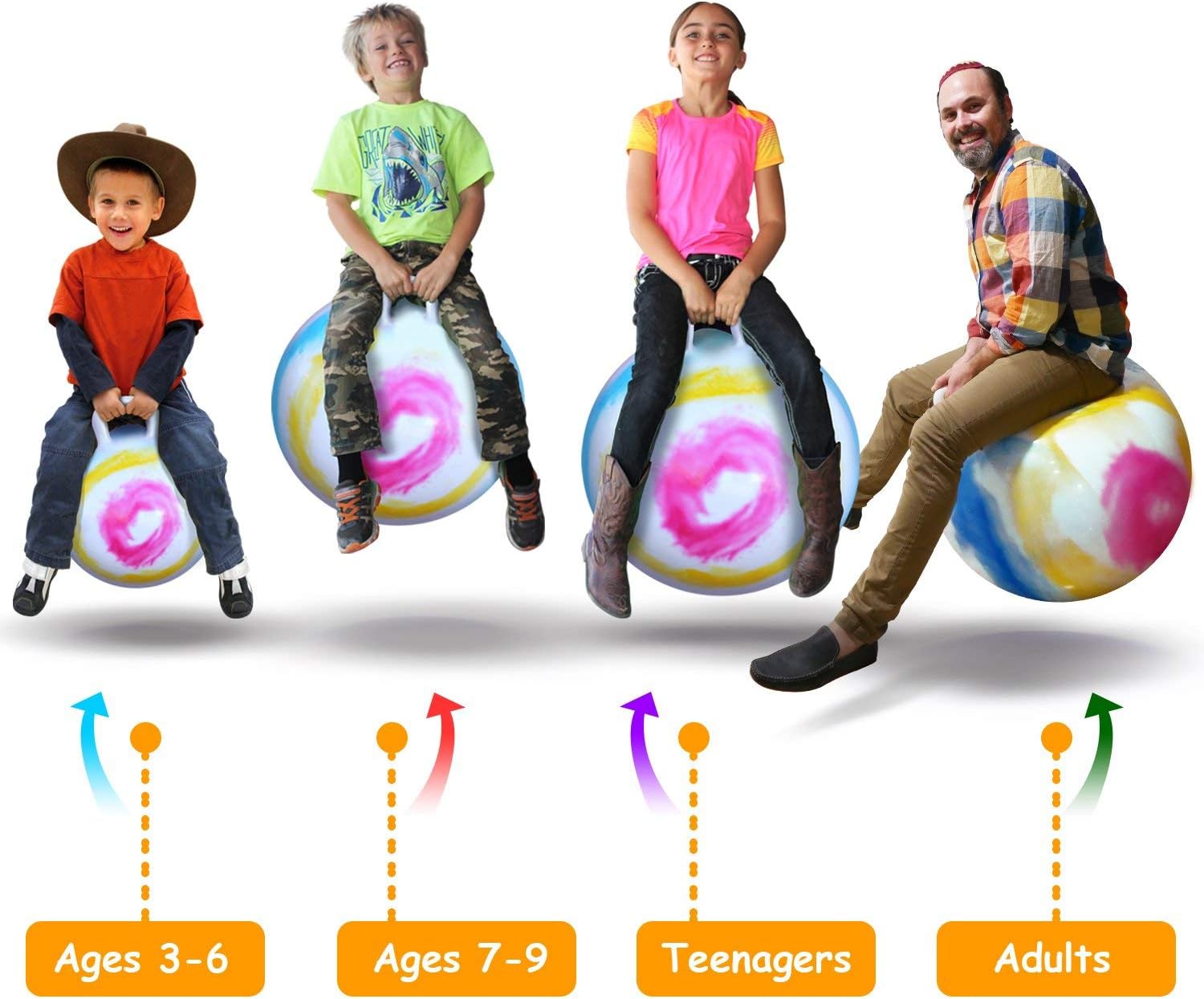 WALIKI Hopper Ball Toy for Boys & Girls Ages 7 8 9 Years Old | Tie-Dye Jumping Ball | Hippity Hop | Fun Birthday Gift | 20”