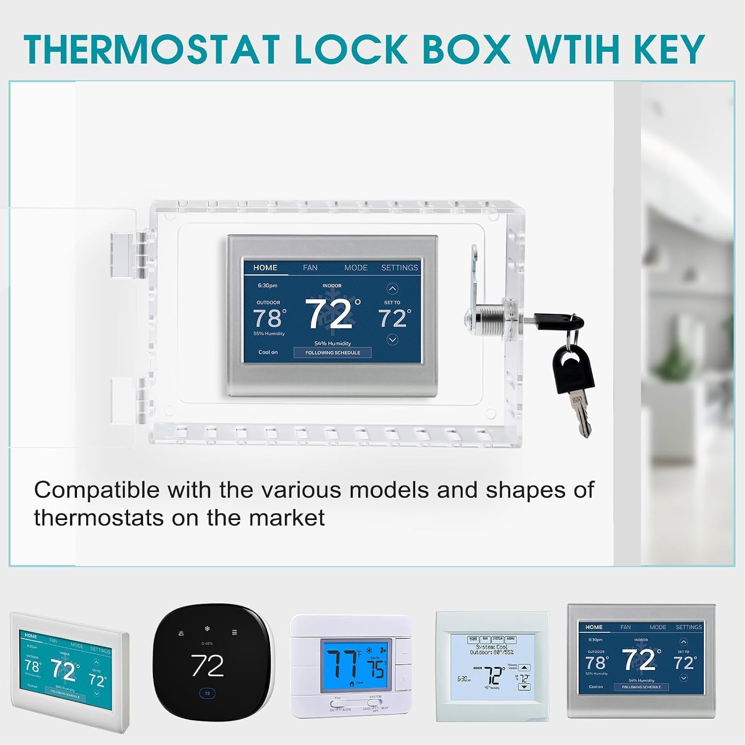 Tamper Proof Thermostat Lock Box, Transparent Acrylic Protective Cover for Home Office School Factory, Secure Guard with Drilling or Adhesive Installation, 7.28 x 4.72 x 2.48 Inch