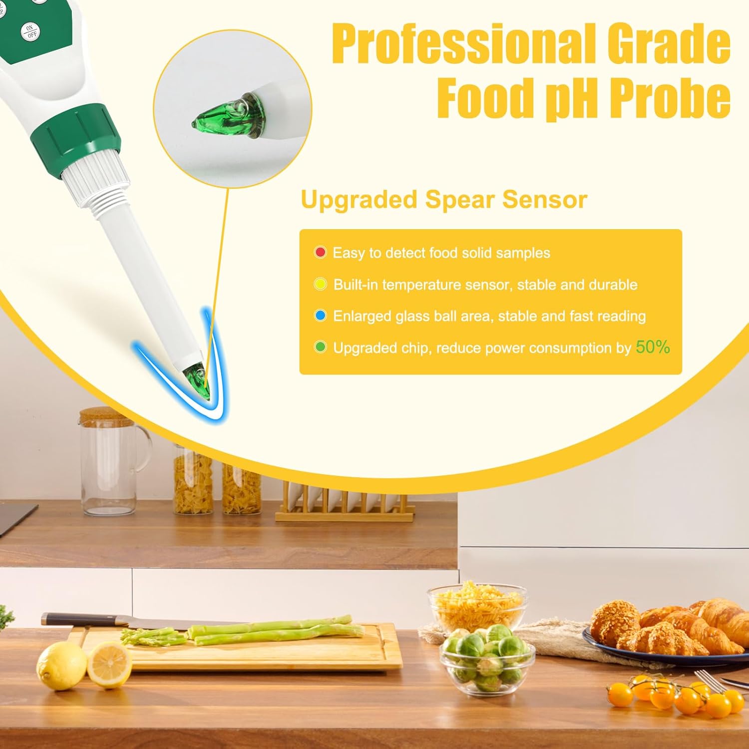 Digital pH Meter for Food, 0.01 Resolution High Accuracy Food pH Tester with pH Probe for Sourdough and Bread, Food pH Meter for Canning, Meat, Cheese, Solid Samples and Water