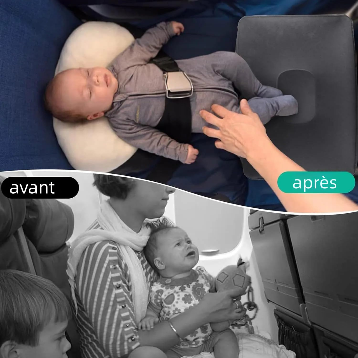 Lot de 2 repose-pieds gonflables pour enfants, coussin de voyage réglable en hauteur pour avions, voitures, bureau, essentiels de voyage en avion (gris foncé)