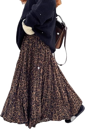 Leopard Print Skirt for Women, high Waisted Pleated Flowy Skirt, Vintage Cheetah Print Skirt