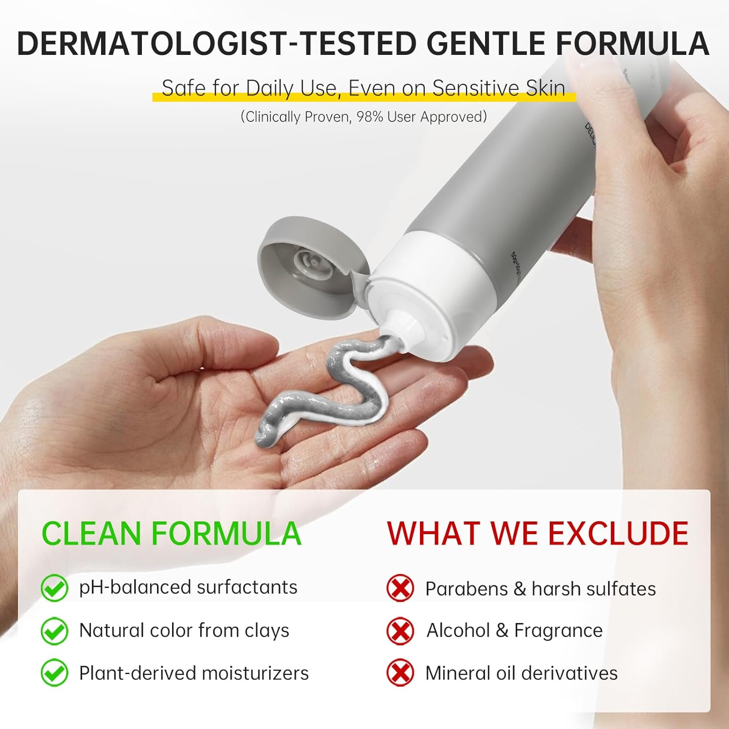 VGO Facial Cleanser, Daily Face Wash for Deep Pore Cleanser and Makeup Remover for Sensitive Oily Skin, Double Tube Design with Hyaluronic Acid, 3.52 Oz - Image 6