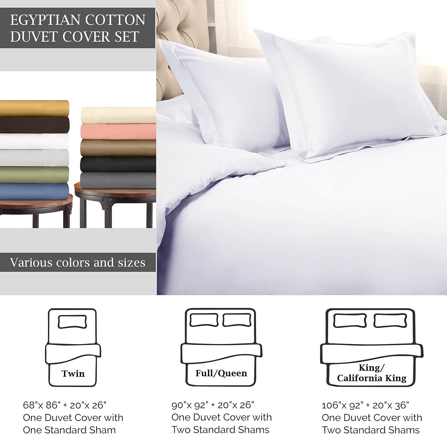 BLUENILEMILLS BNM Egyptian Cotton Premium Duvet Cover Set, Soft Sateen Weave, Breathable, All-Season, Button Closure, Includes Two Pillowshams, Perfect for Master or Guest Bedroom, Full/Queen, Taupe