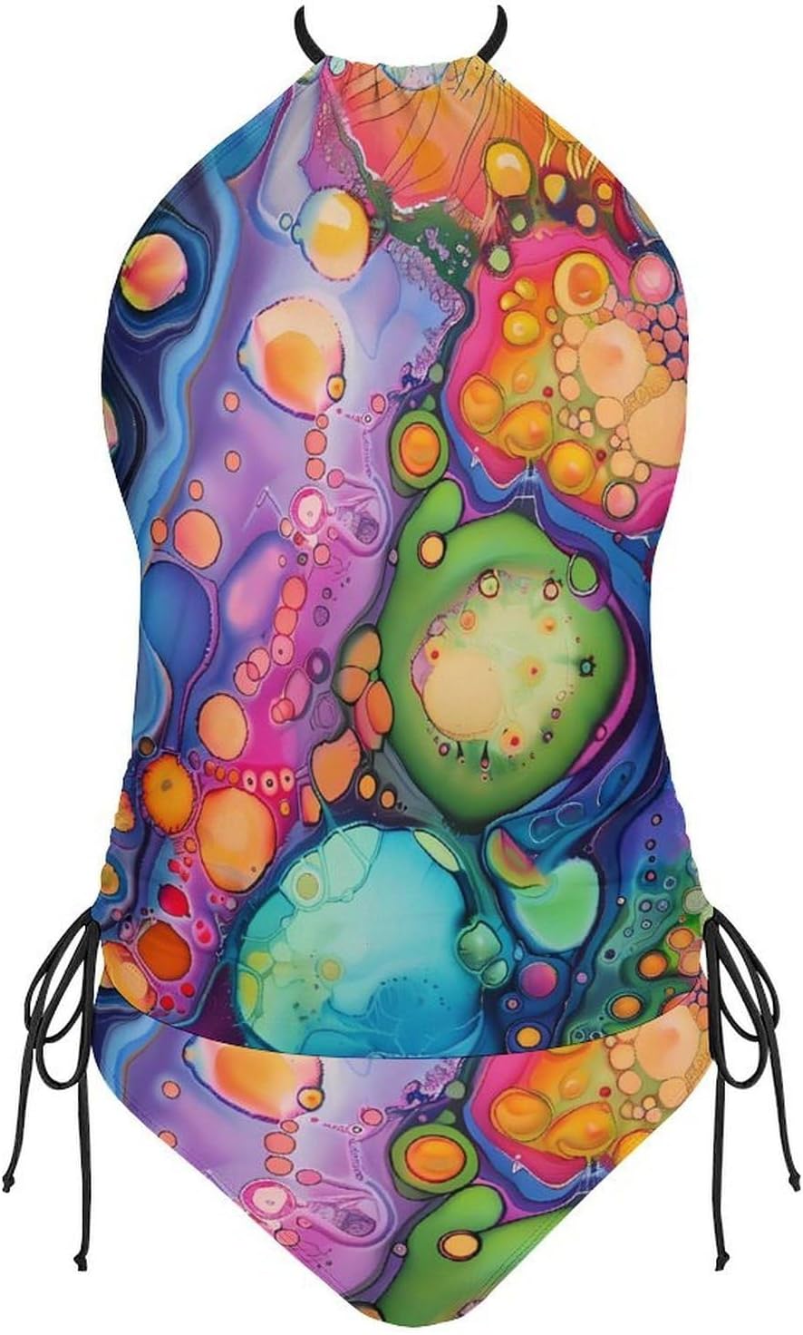 Vibrant Tie Dye Women's Tankini Swimsuit Two Piece Tummy Control Bathing Suits Tie String Swimwear