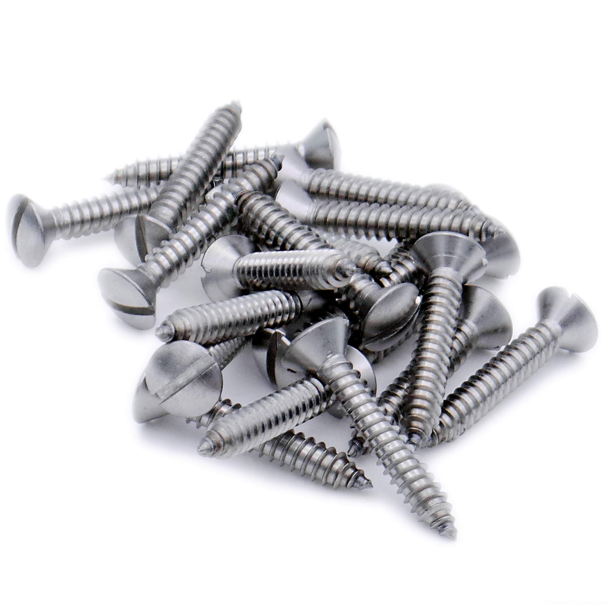 Singularity Supplies Silver No.8 X 1.75 (4.2Mm X 45Mm) Slot Raised Countersunk Self-Tapping Screw - Stainless Steel (A2) (Pack Of 20)
