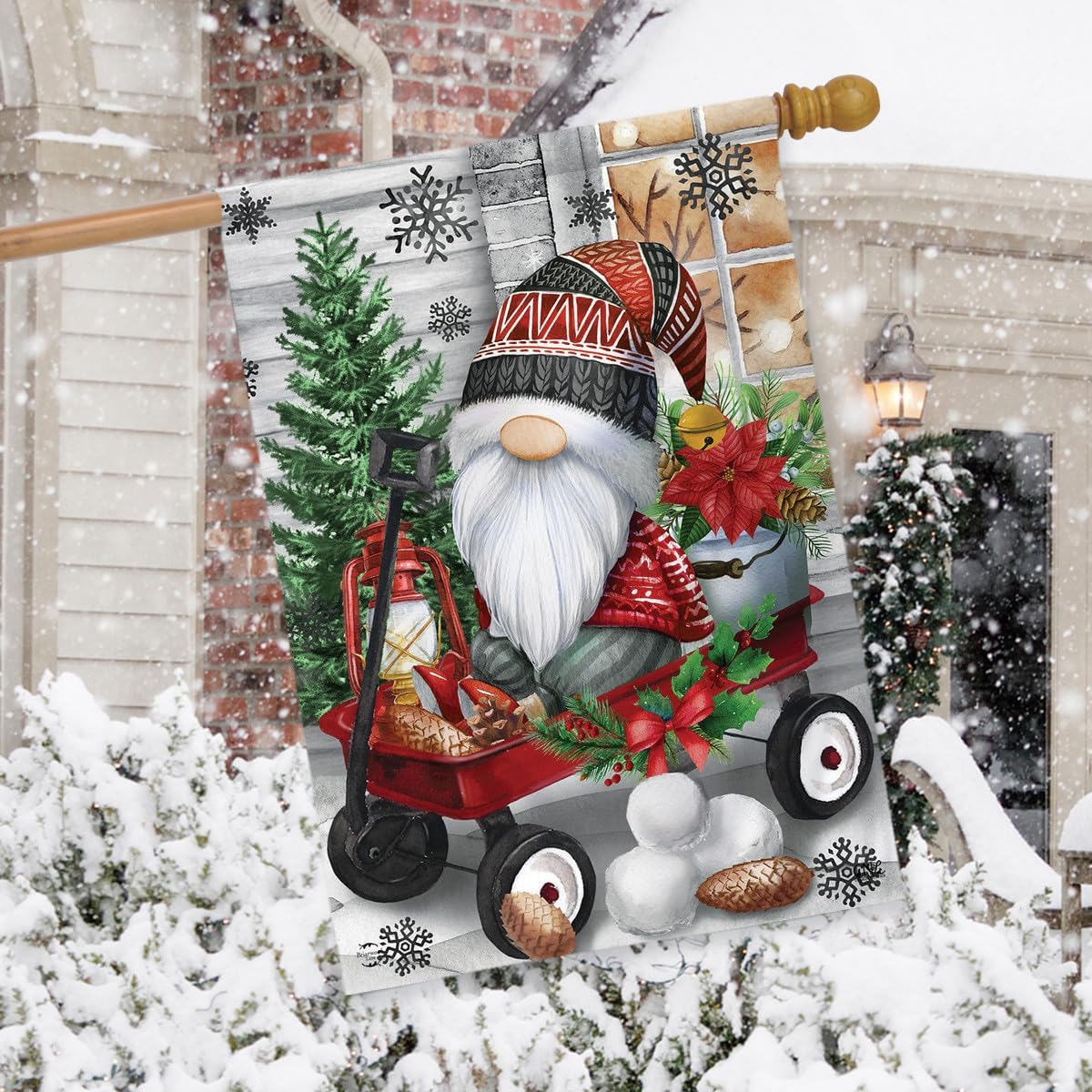 Briarwood Lane Wagon Gnome House Flag