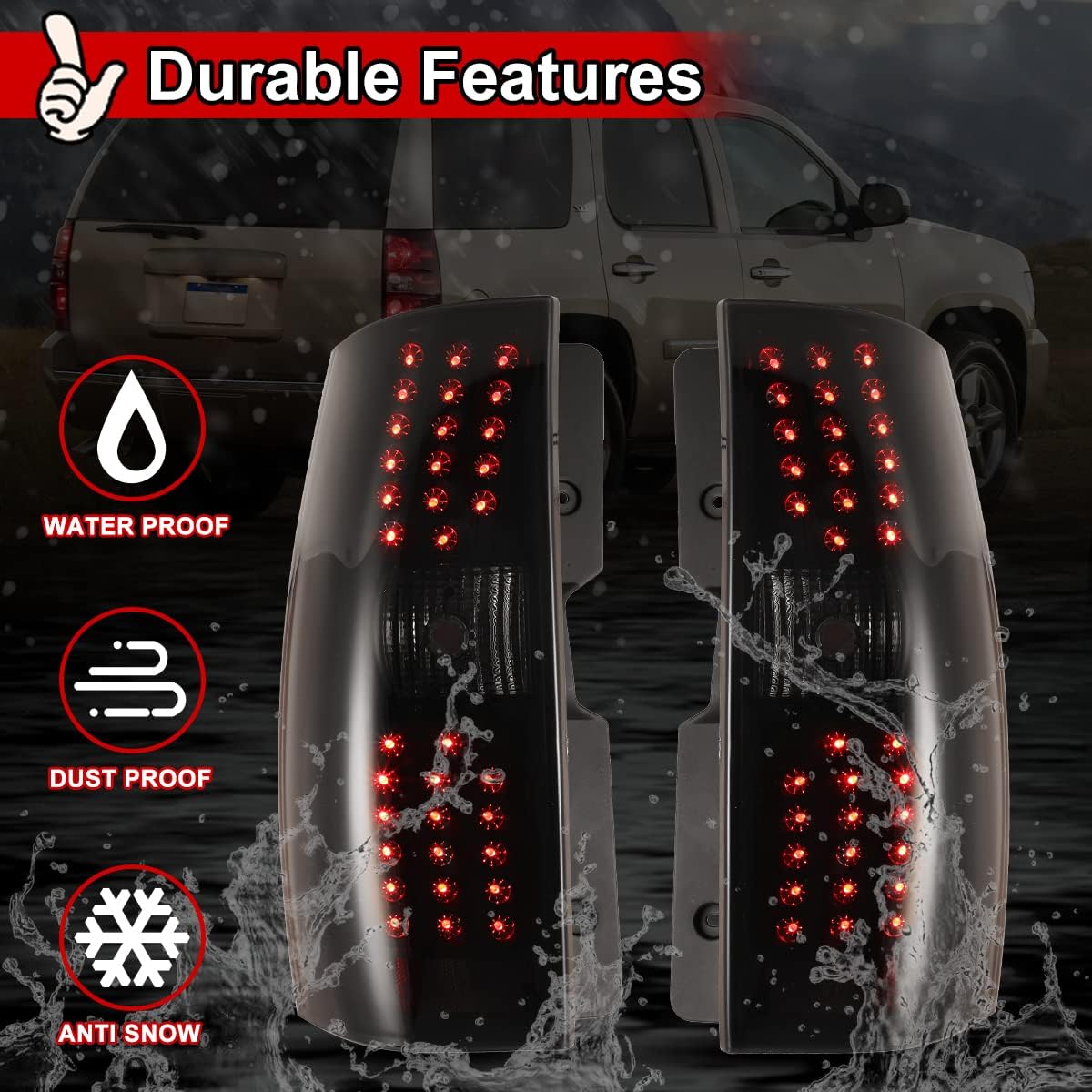 Nixon Offroad Tail Lights for Chevrolet Chevy Suburban Tahoe 2007 2008 2009 2010 2011 2012 2013 2014 Tail Lamps LED Rear Lights Car Rear Lamps Assembly Replacement (Matte Black Housing/Smoke Lens)