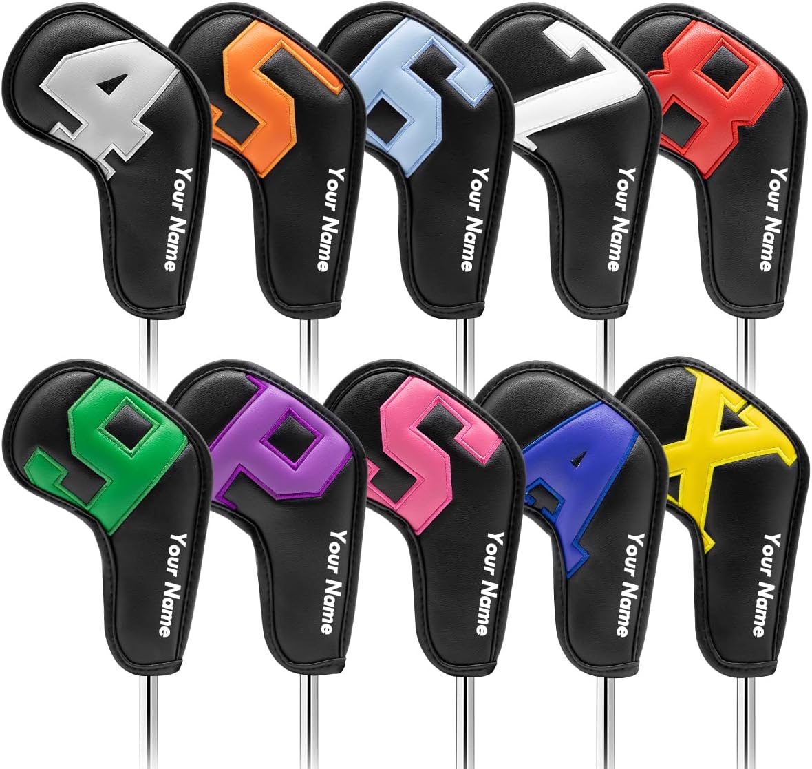 Montale Golf Iron Covers 10pcs, Golf Iron Head Covers Leather Golf Iron Covers Set Colorful Golf Iron Headcovers,Golf Club Head Covers for Iron Customize & Non-Customiz