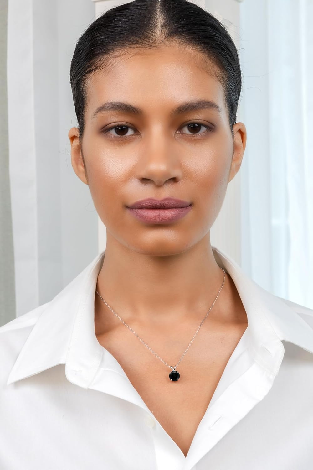 Hoops & Loops 925 Sterling Silver Black Cubic Zirconia Round Solitaire Necklace for Women Men, Silver, Yellow Gold, Rose Gold