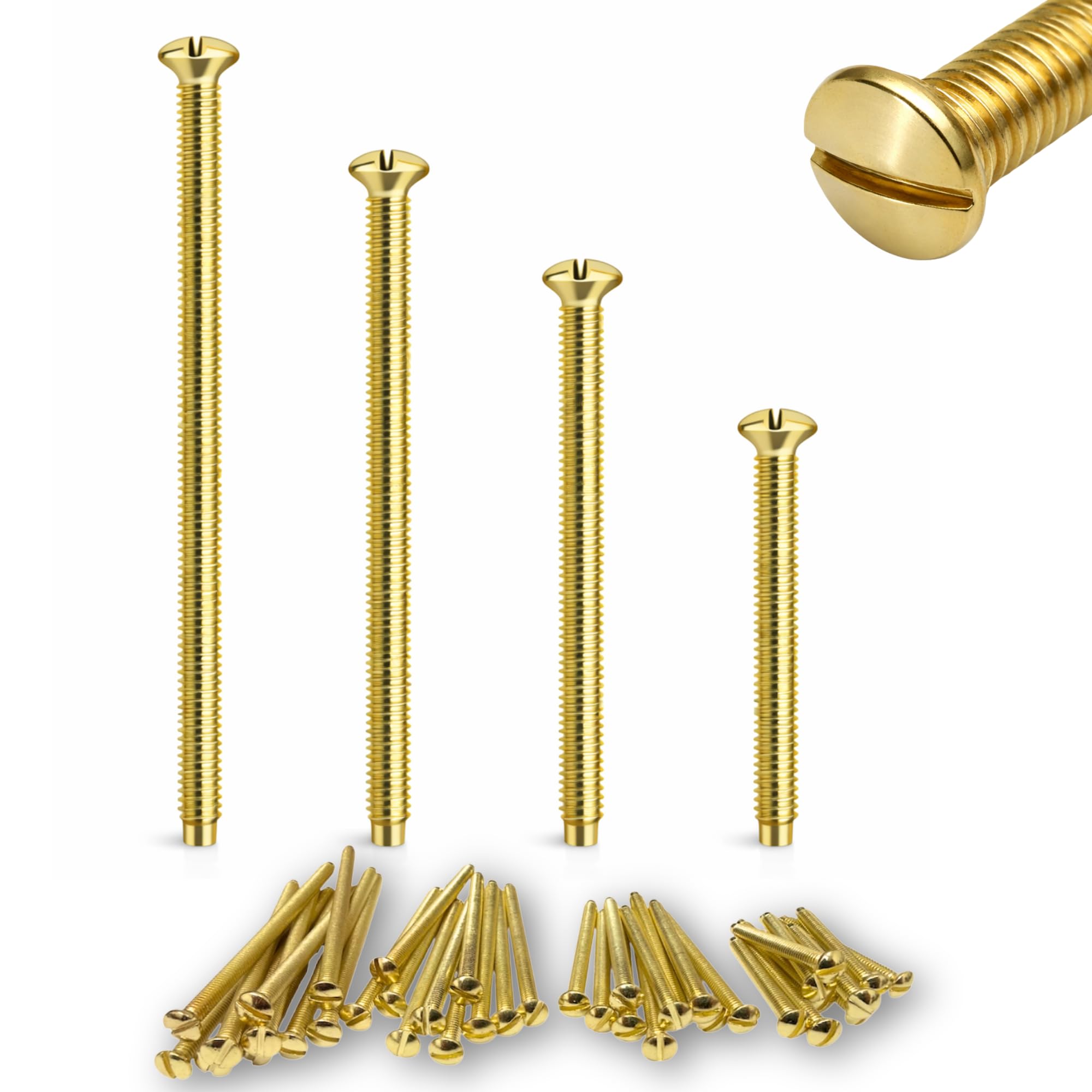 Pack of 40 Mixed M3.5mm Long Electrical Machine Screws for Light Switch & Socket – Mixed Sizes (30mm, 40mm, 50mm, 60mm) (Polished Brass)