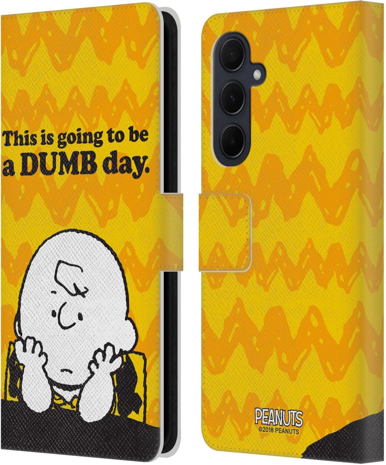 Head Case Designs Officially Licensed Peanuts Dumb Day Charlie Brown Leather Wallet Case Compatible with Samsung Galaxy A35 5G