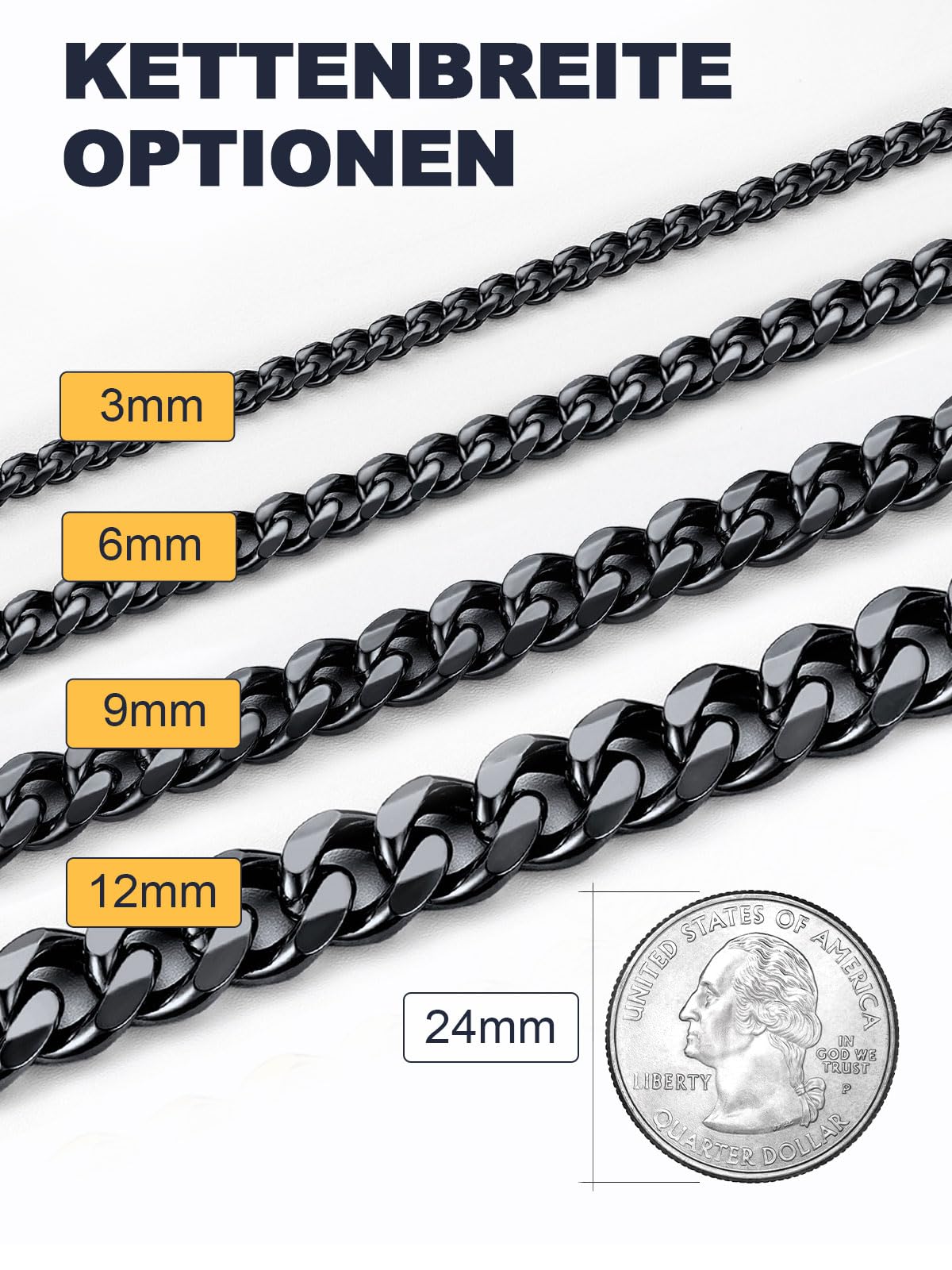 U7 Klassische Panzerkette für Damen Herren Edelstahl/18k vergoldet kubanische Gliederkette Hip-Hop Kette 3/6/9/12mm breit Kubanische Kette für Männer Jungen in 36/46/51/55/61/66/71/76cm