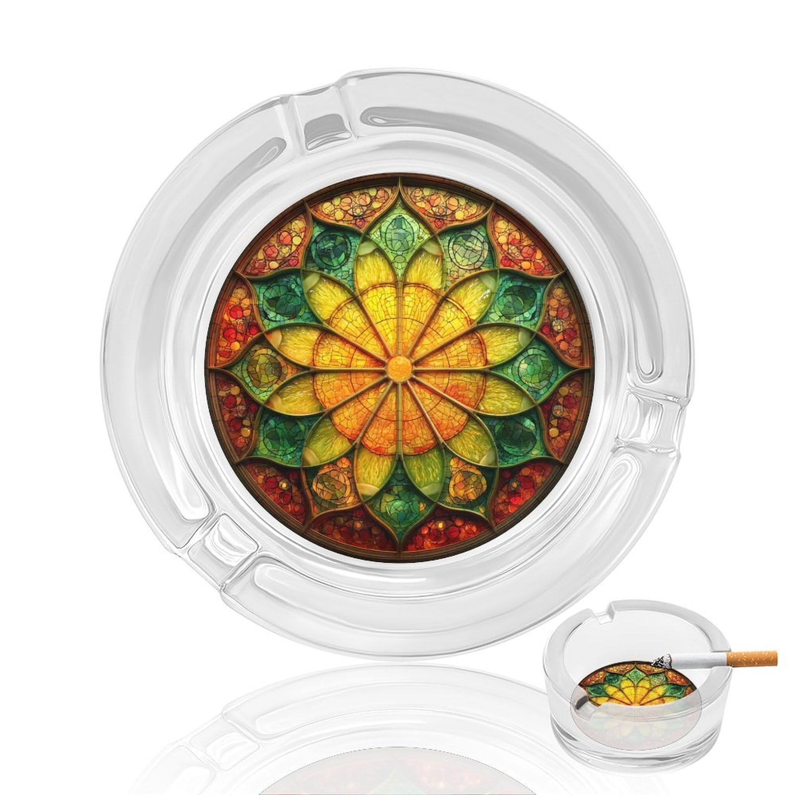 Stained Glass Lemon Slice Orange Green Glass Ashtray for Cigarettes Portable Decorative Ash Trays for Home Office Decor