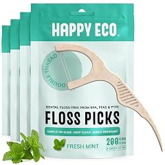 Dental Floss Picks for Teeth 200ct - Double Thread Tooth Picks Flossers for Adults Toothpicks Floss Vegan Corn-Straw
