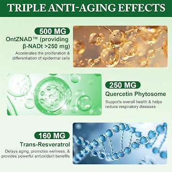 NAD Supplement,Extra Strength NAD Alternative Liposomal,Boost NAD & Resveratrol + for Women & Men,Energy Anti-Aging,Cell Regeneration,120 Capsulesbottl-120