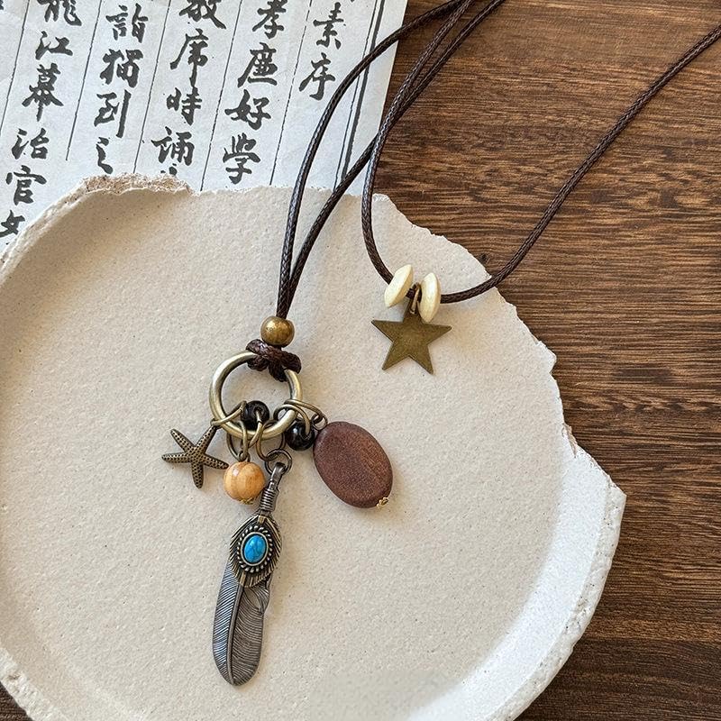 Vintage Long Boho Necklaces for Women Stacking Leather Cord Wooden Disc Pendant Necklaces Adjustable Trendy Necklace - Image 3