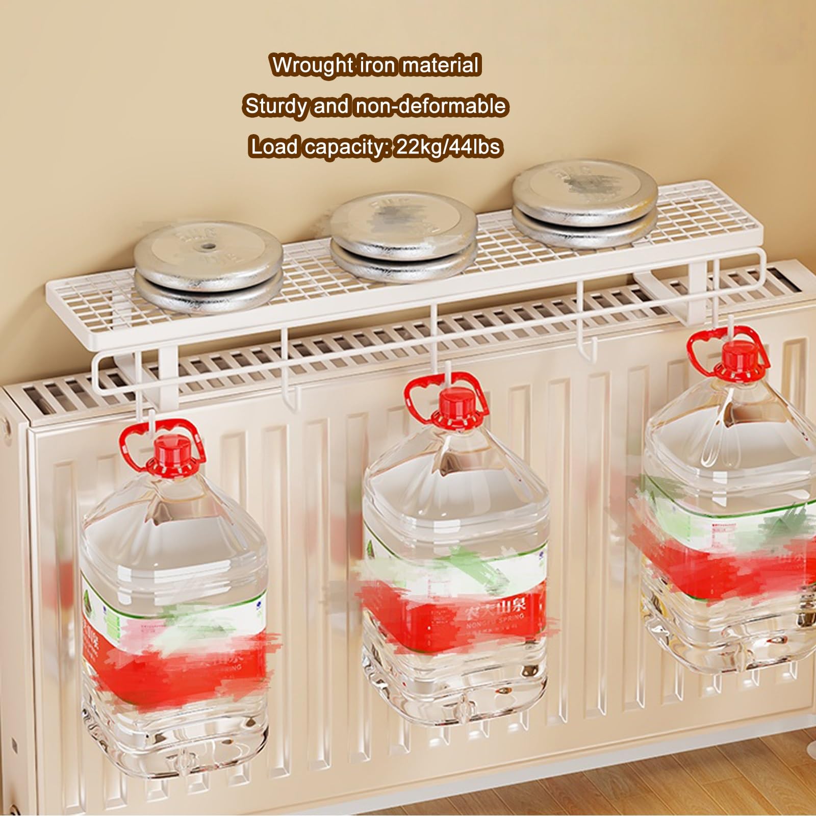 Soporte Radiador Pared, Baldas Flotantes Pared, Estante Flotante, Antihumo y a Prueba de Polvo, con Gancho, para Casa, Oficina, Cocina, Dormitorio, Sala de Estar(Black,20cm/8in)