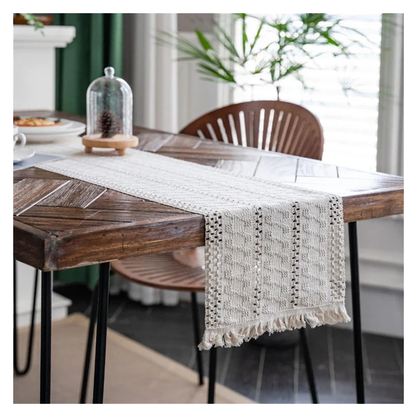 Table Runner Table Runner With Tassels Cotton Rustic Farmhouse For Kitchen Dining Room