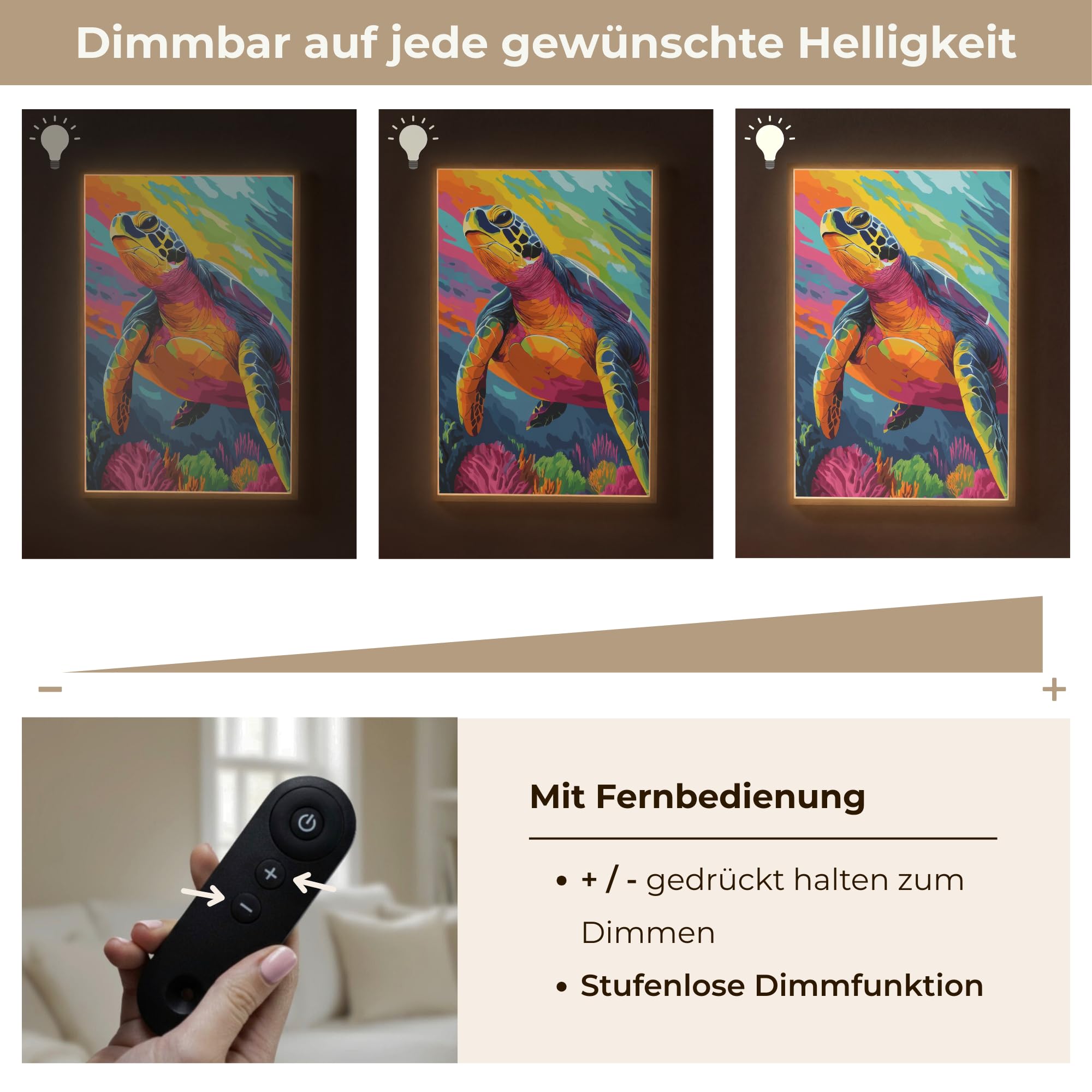 Moderne LED Wandleuchte Innen 60x90 cm Aufladbar Wandbeleuchtung Schlafzimmer Nachtlampe Flach Fernbedienung Warmes Still Licht Dimmbare Lampe Koralle - Schildkröte - Abstrakt - Wasser