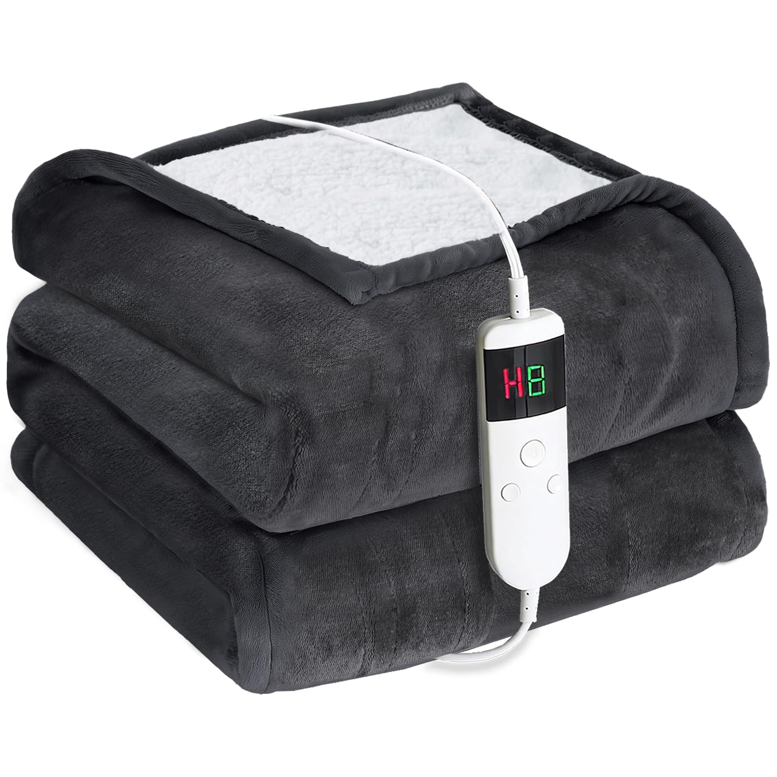 Heizdecke mit Abschaltautomatik 180x200 cm, 10 Heizstufen & 8 Stunden Timer,Überhitzungsschutz, Maschinenwaschbar, Flanell Wärmedecke Elektrisch für Bett Sofa und Homeoffice