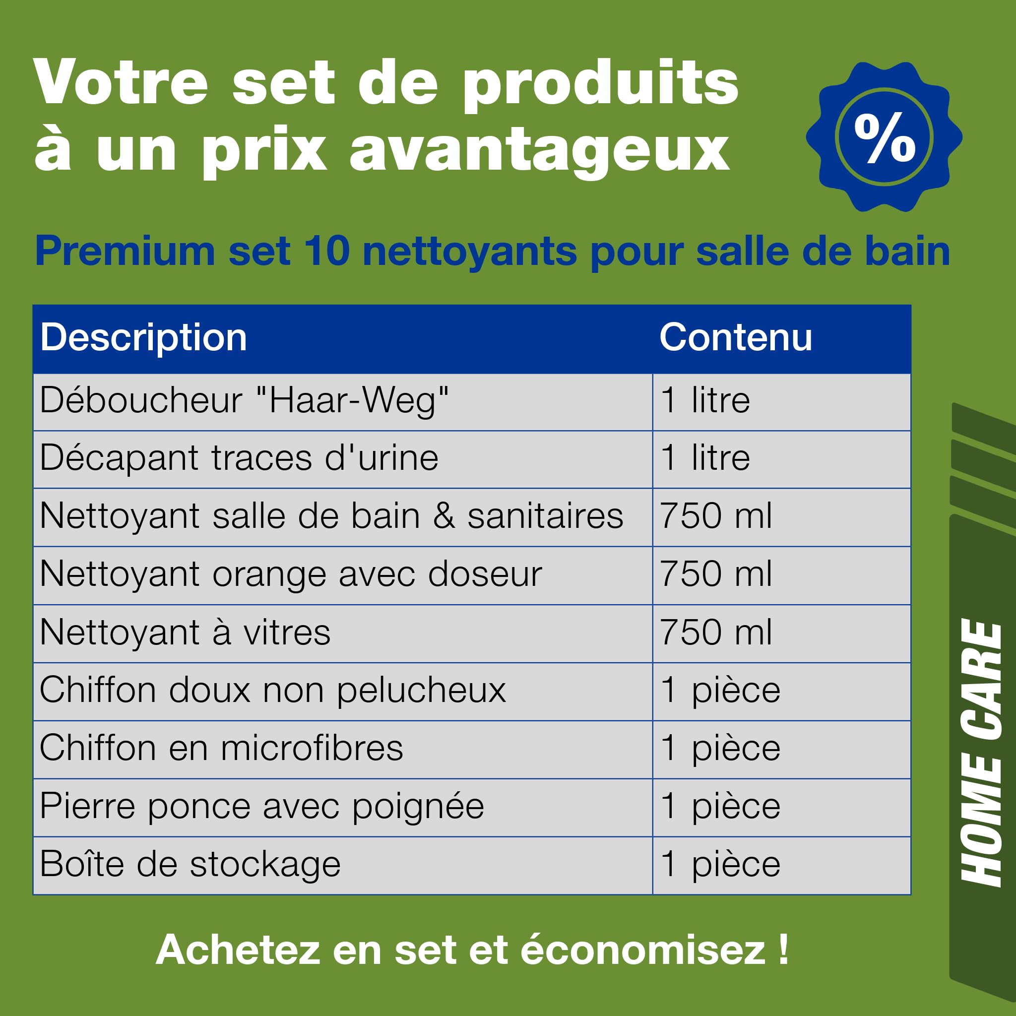 bio-chem Set de 9 nettoyants pour salle de bain, douches, WC | Déboucheur canalisation 1L - Décapant urine et calcaire 1L - Produit surfaces salle de bain 750ml + accessoires