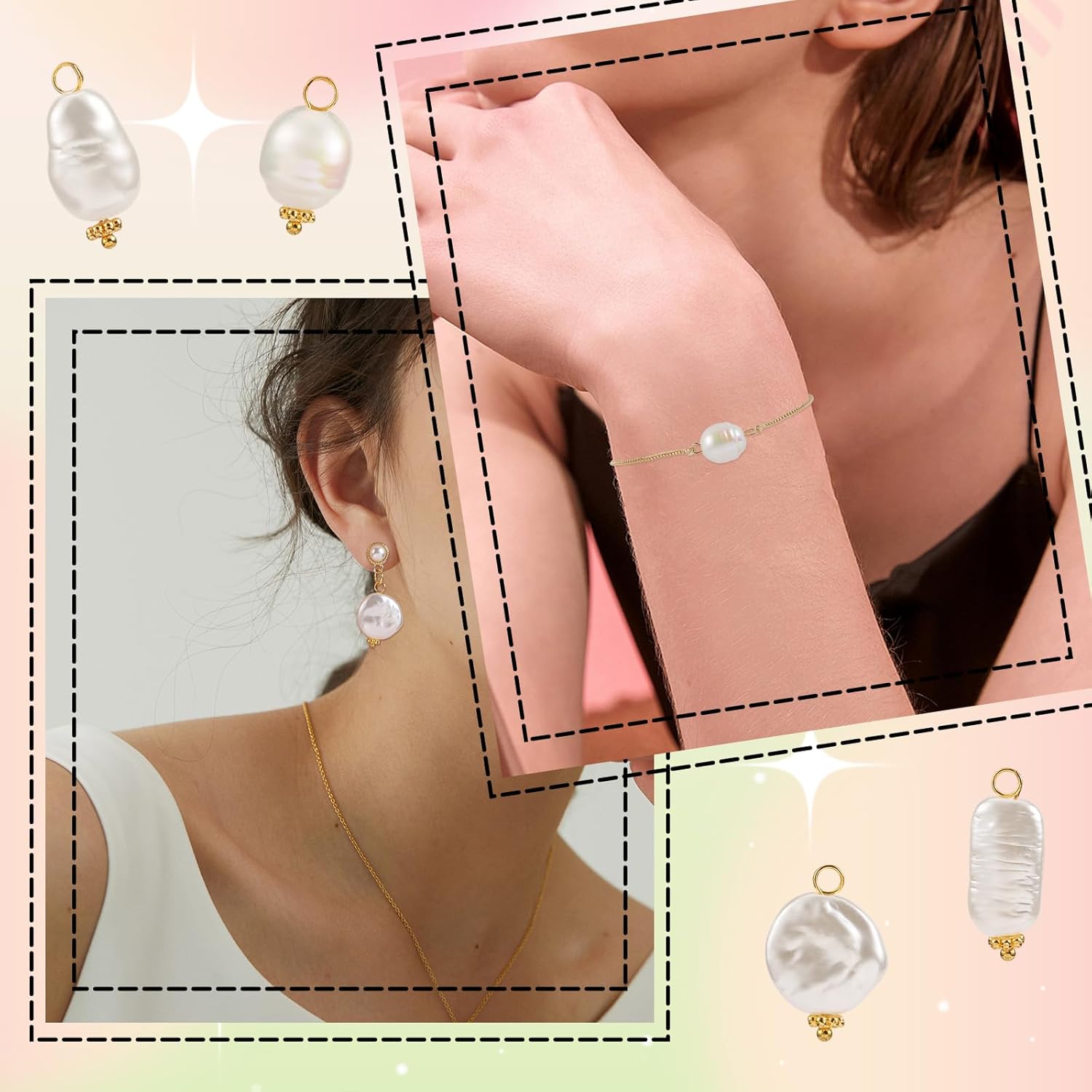 100 Pcs Pearl Charms Craft Pearls Pearls for Jewelry Making ABS Plastic Pearl Bead Pendants Acrylic Pearl Charm Connectors with Loops for Jewelry Necklace Bracelet Earring Making - Image 7